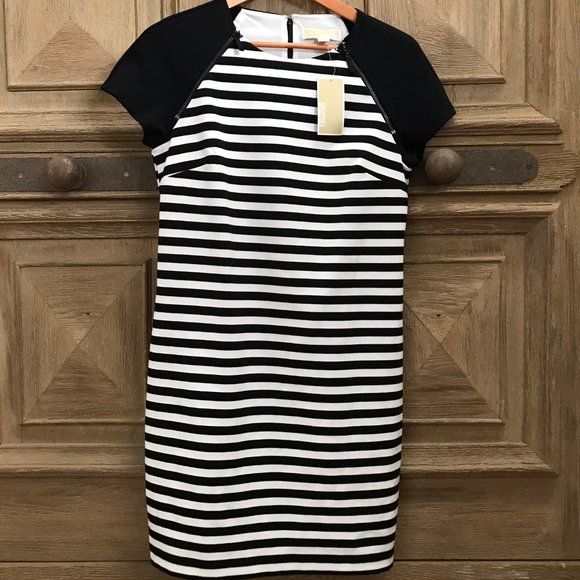 Michael Kors black white stripe dress NWT zipper - Picture 1 of 5